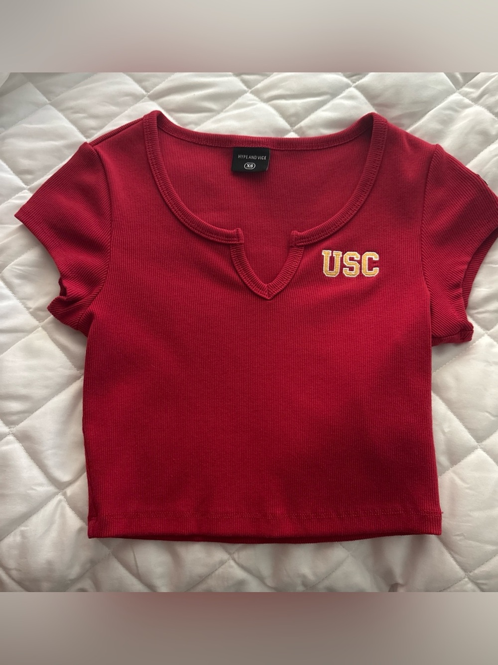 USC Red Cap Sleeve Scoop Neck Hype and Vice Crop Top